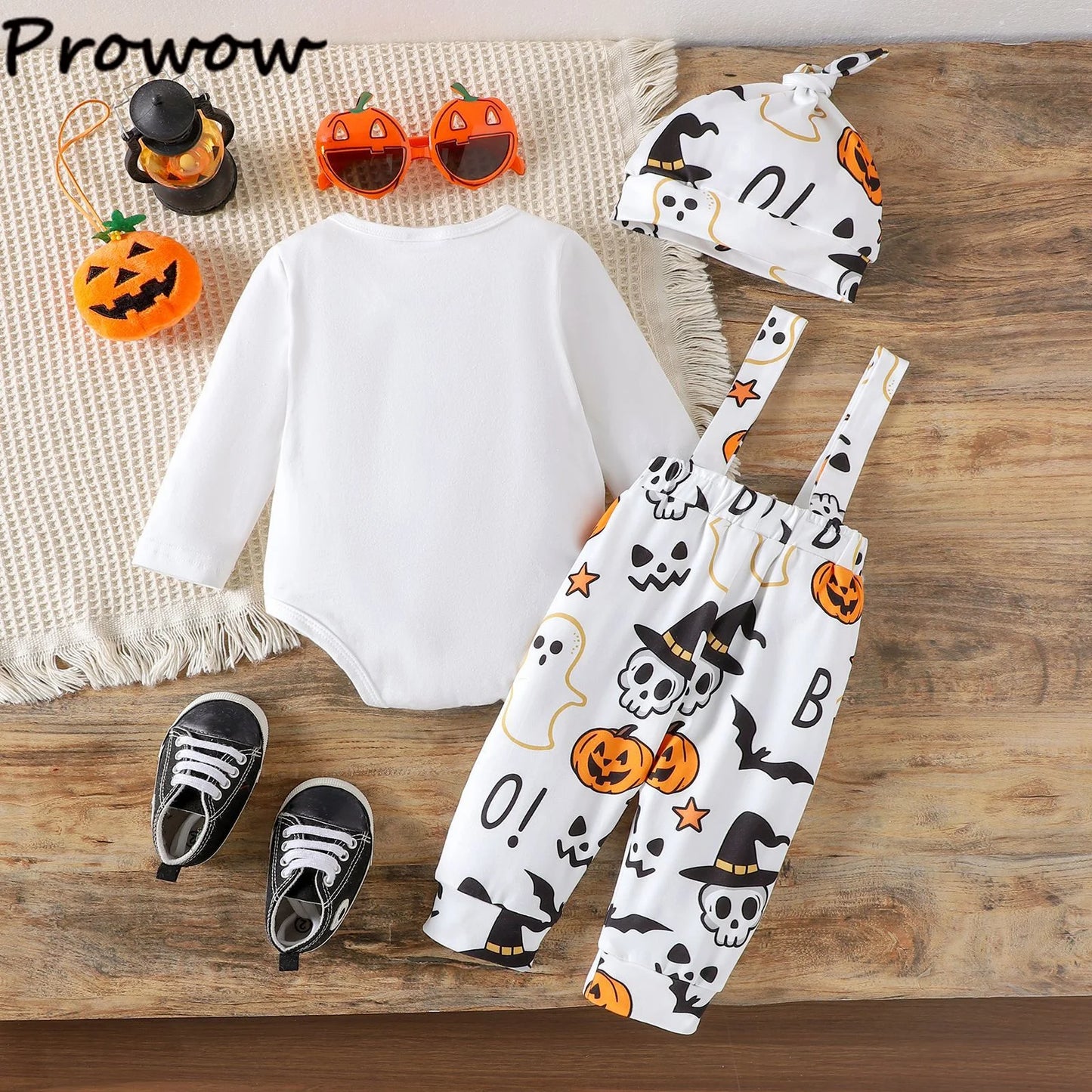 LckyBaby™ My First Halloween Outfit – 100% Cotton Baby Bodysuit & Pumpkin Overalls