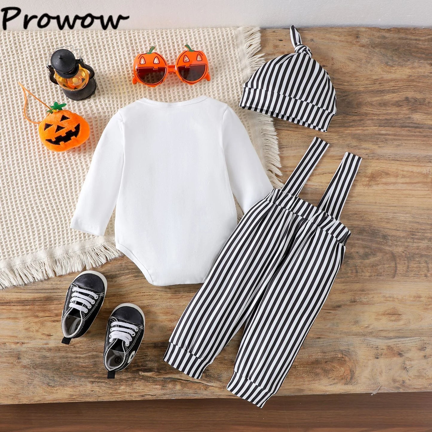 LckyBaby™ My First Halloween Outfit – 100% Cotton Baby Bodysuit & Pumpkin Overalls