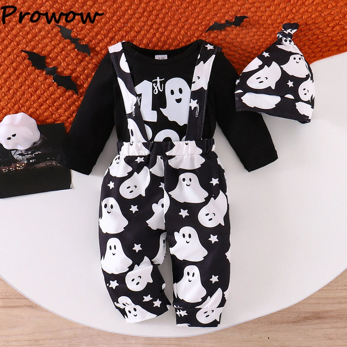 LckyBaby™ My First Halloween Outfit – 100% Cotton Baby Bodysuit & Pumpkin Overalls