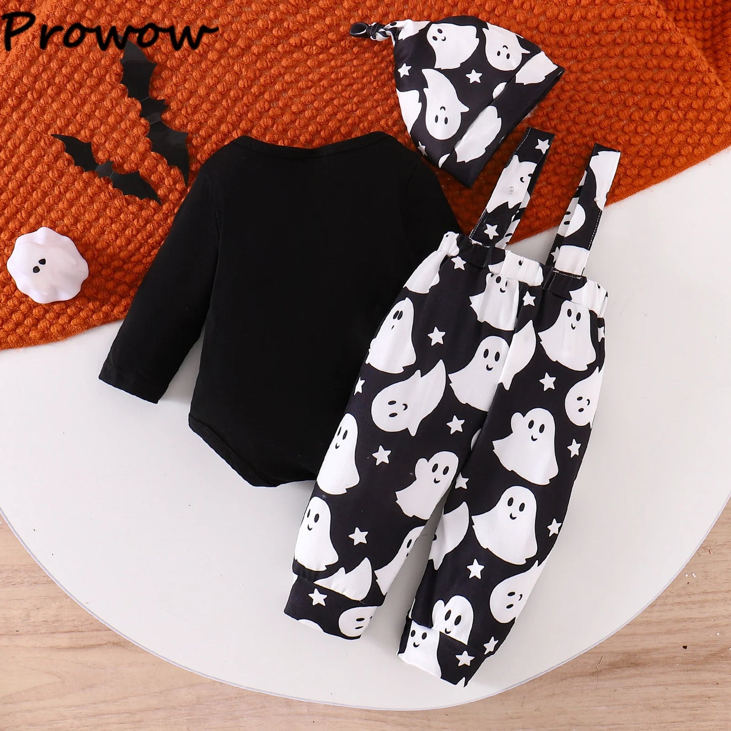 LckyBaby™ My First Halloween Outfit – 100% Cotton Baby Bodysuit & Pumpkin Overalls