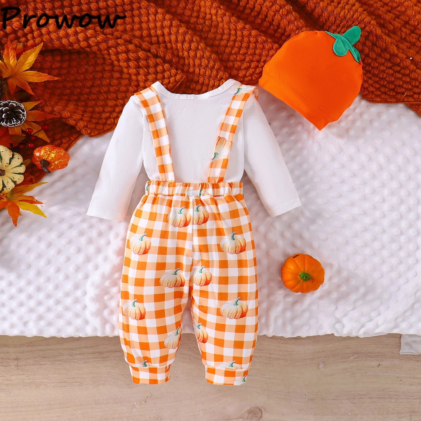 LckyBaby™ My First Halloween Outfit – 100% Cotton Baby Bodysuit & Pumpkin Overalls