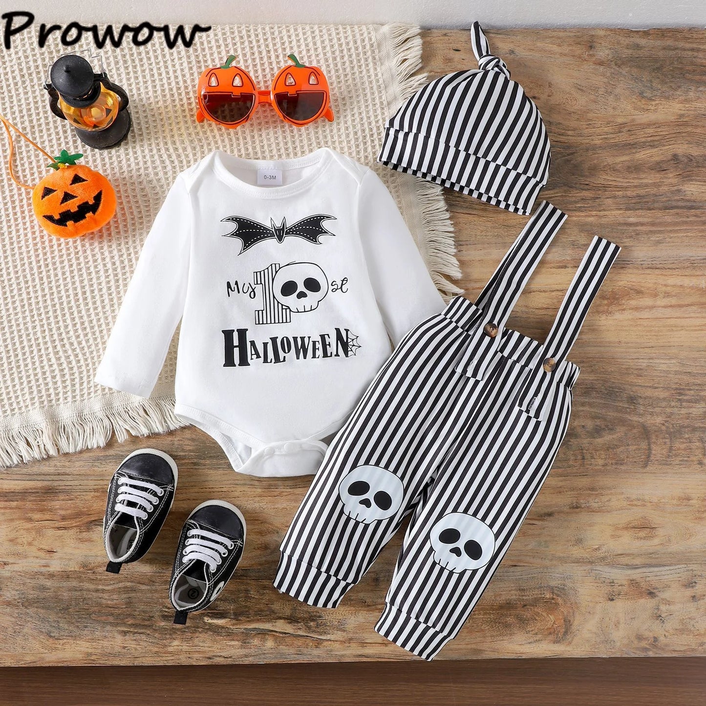 LckyBaby™ My First Halloween Outfit – 100% Cotton Baby Bodysuit & Pumpkin Overalls