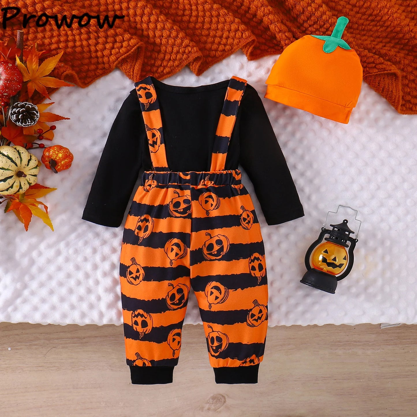LckyBaby™ My First Halloween Outfit – 100% Cotton Baby Bodysuit & Pumpkin Overalls