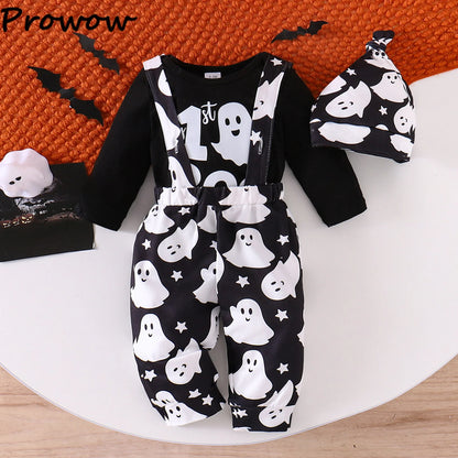 LckyBaby™ My First Halloween Outfit – 100% Cotton Baby Bodysuit & Pumpkin Overalls