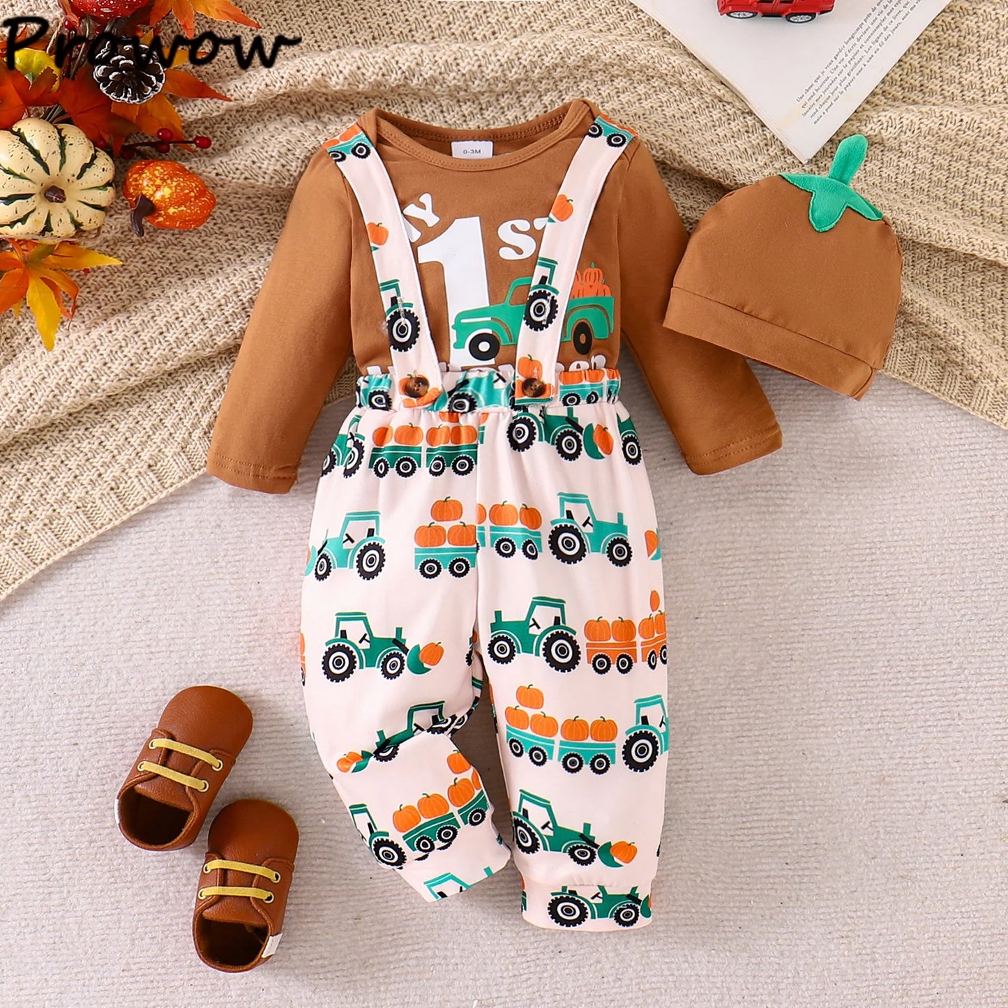 LckyBaby™ My First Halloween Outfit – 100% Cotton Baby Bodysuit & Pumpkin Overalls