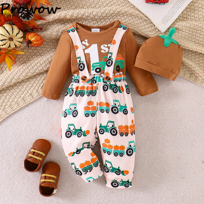 LckyBaby™ My First Halloween Outfit – 100% Cotton Baby Bodysuit & Pumpkin Overalls