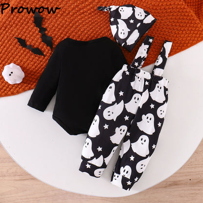 LckyBaby™ My First Halloween Outfit – 100% Cotton Baby Bodysuit & Pumpkin Overalls