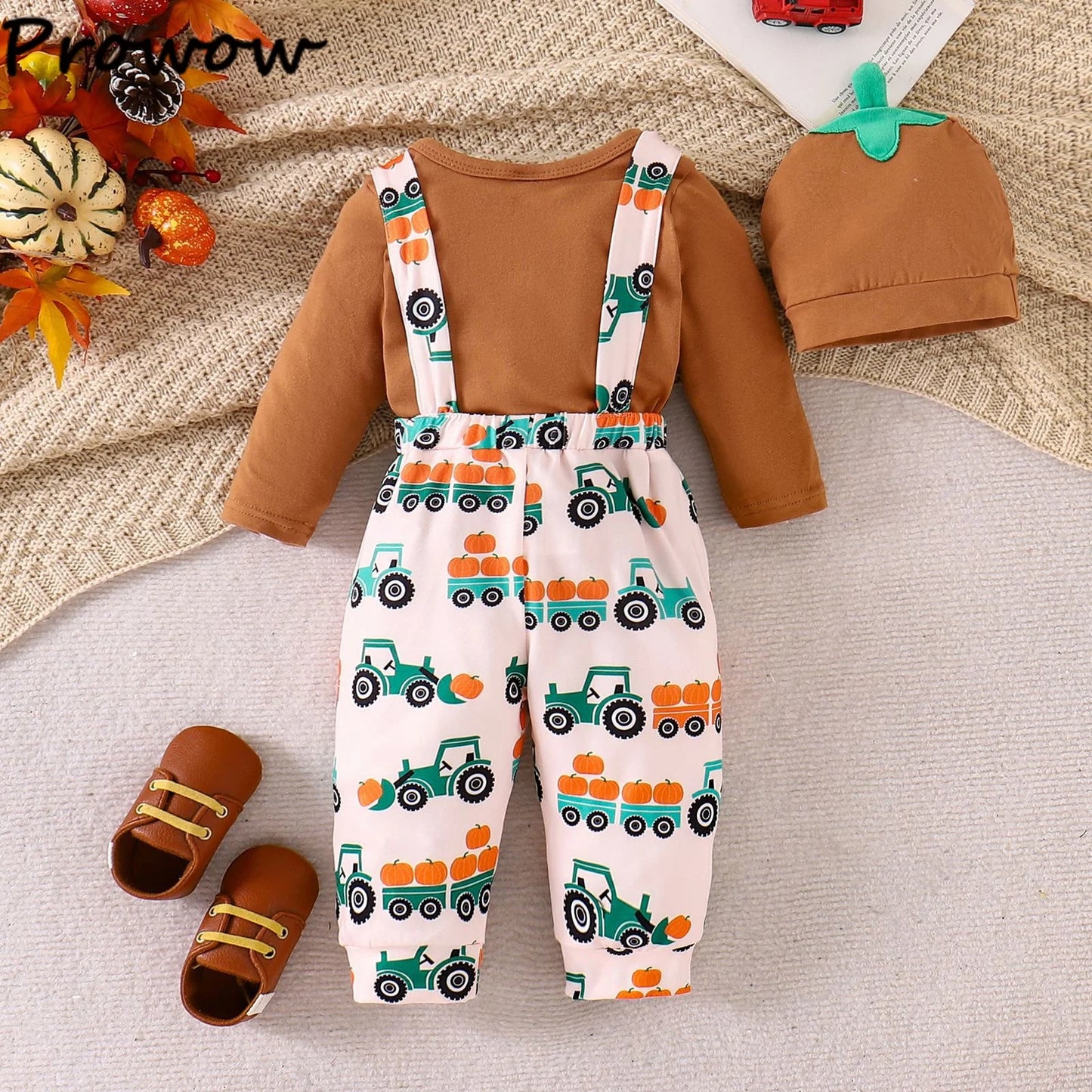 LckyBaby™ My First Halloween Outfit – 100% Cotton Baby Bodysuit & Pumpkin Overalls