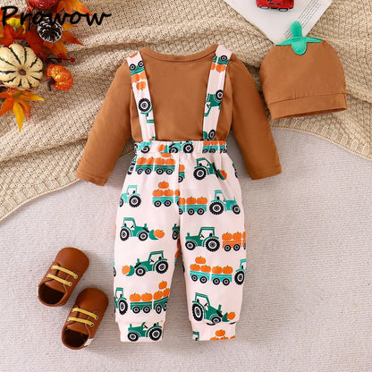 LckyBaby™ My First Halloween Outfit – 100% Cotton Baby Bodysuit & Pumpkin Overalls