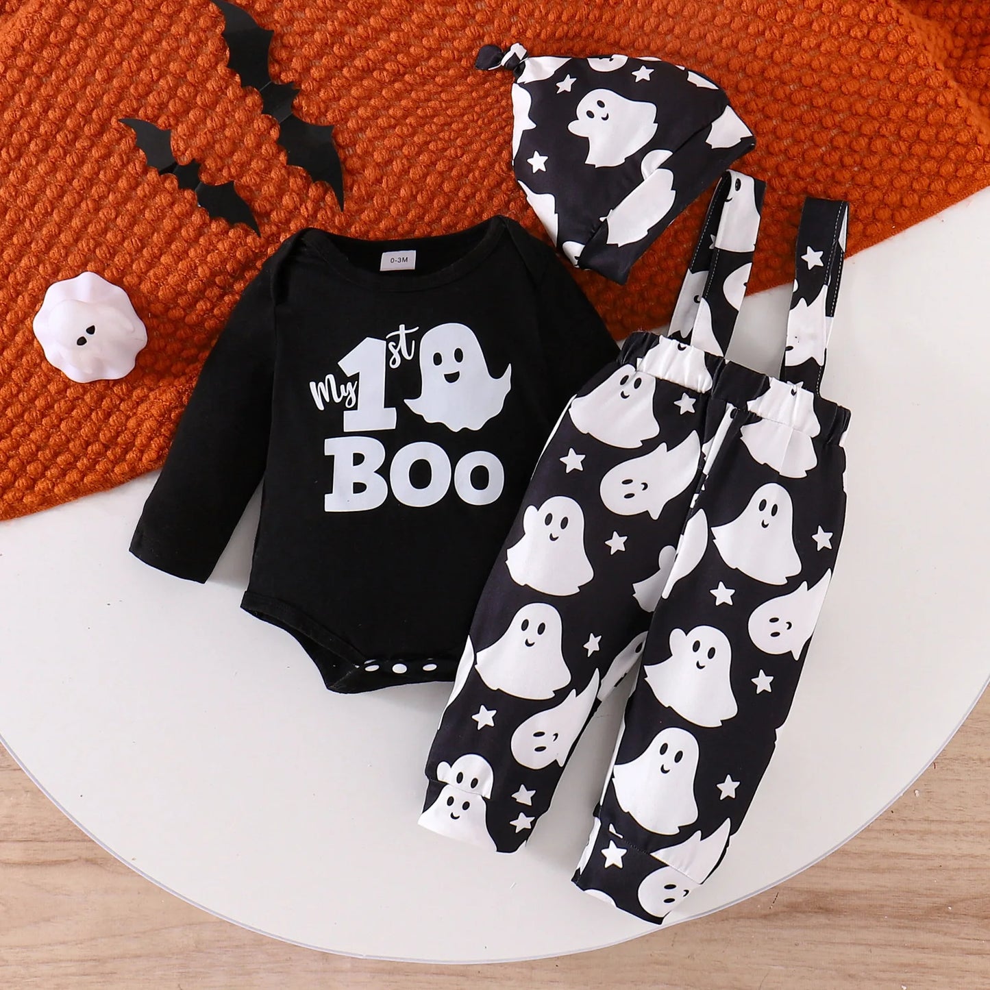 LckyBaby™ My First Halloween Outfit – 100% Cotton Baby Bodysuit & Pumpkin Overalls