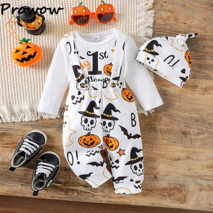 LckyBaby™ My First Halloween Outfit – 100% Cotton Baby Bodysuit & Pumpkin Overalls