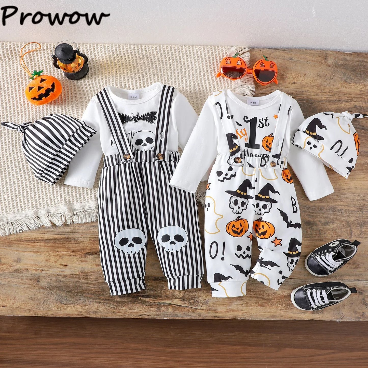 LckyBaby™ My First Halloween Outfit – 100% Cotton Baby Bodysuit & Pumpkin Overalls
