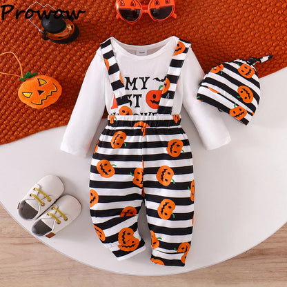 LckyBaby™ My First Halloween Outfit – 100% Cotton Baby Bodysuit & Pumpkin Overalls