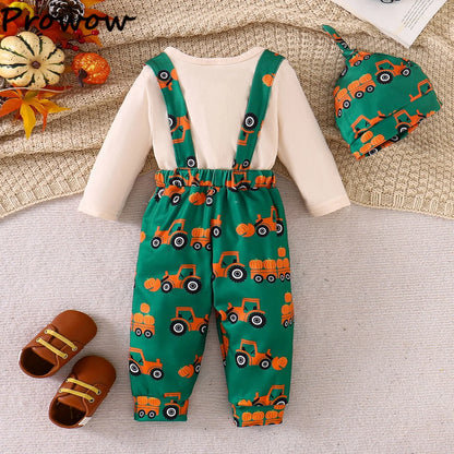 LckyBaby™ My First Halloween Outfit – 100% Cotton Baby Bodysuit & Pumpkin Overalls