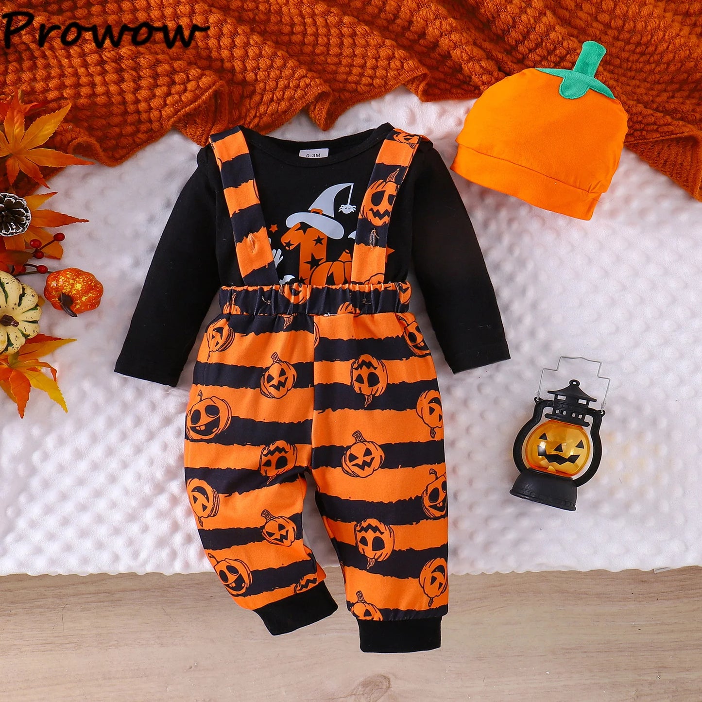 LckyBaby™ My First Halloween Outfit – 100% Cotton Baby Bodysuit & Pumpkin Overalls